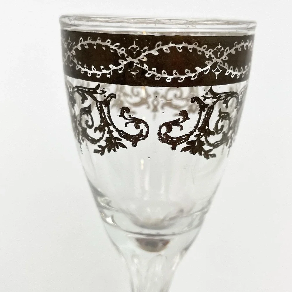 Vintage 1960s Italian Platinum Overlay Cordial Liquor Glasses Set of 3 Decorated
